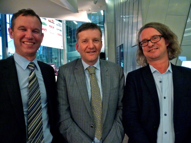 Don Herron, NGV Deputy Director Andrew Clarke and Max Delaney