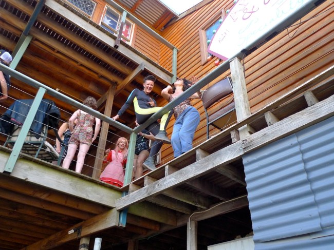 Lainey and Leisa below Bruzzy's secret balcony