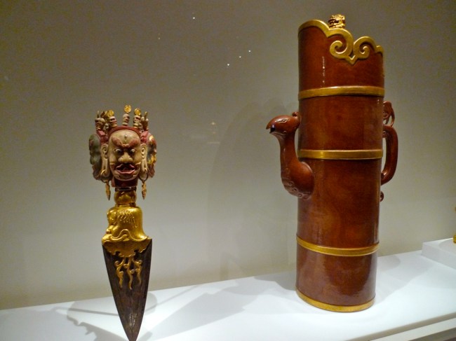 Tibetan Buddhist ritual dagger and Tibetan-style ewer
