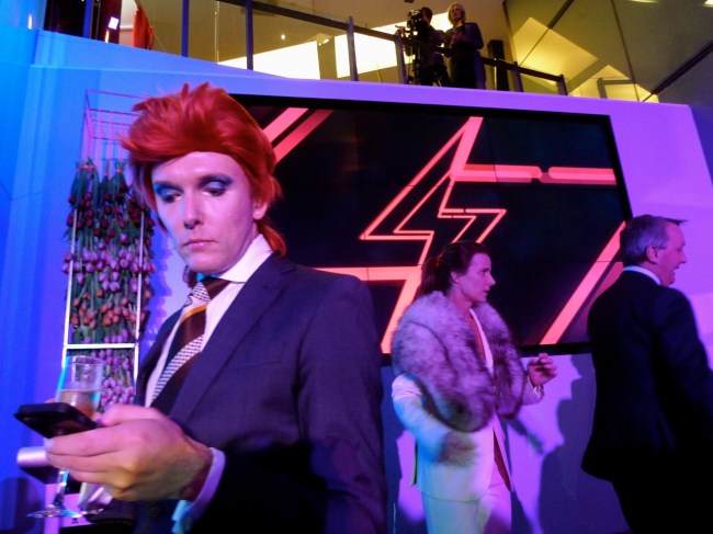 David Bowie fan, Rachel Griffith, Martin Foley and a camera crew