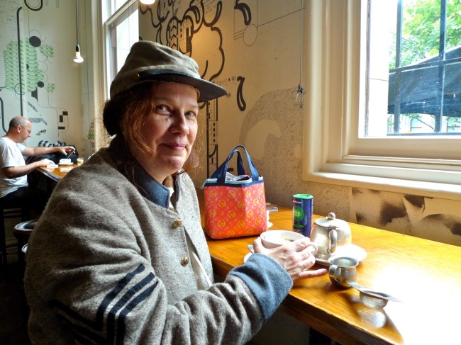 WAR supporter Dr Juliette Peers has a cuppa